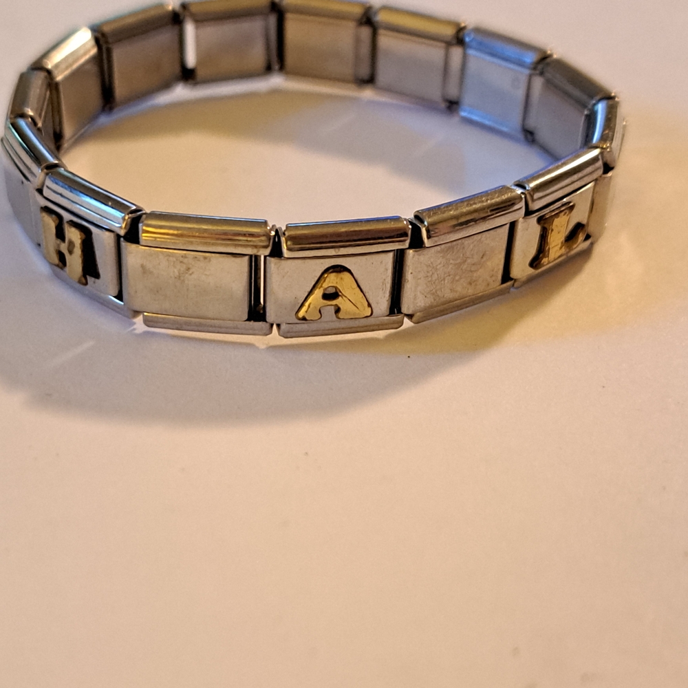 Haley Childs Silver Bracelet with Gold Letter Accents